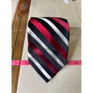 Croft & Barrow Mens Striped Silk Blend Necktie Red Black White Formal Business